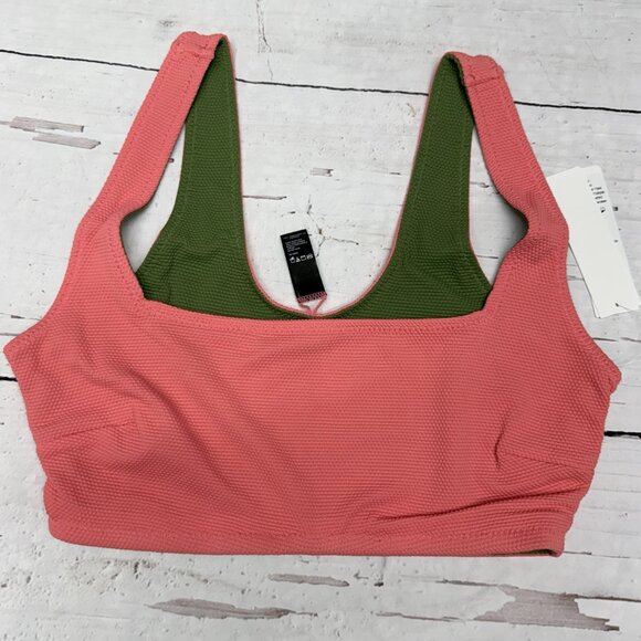 NWT HUE Reversible Textured Swim Top Coral Green Size S Sporty Beach - Picture 3 of 8